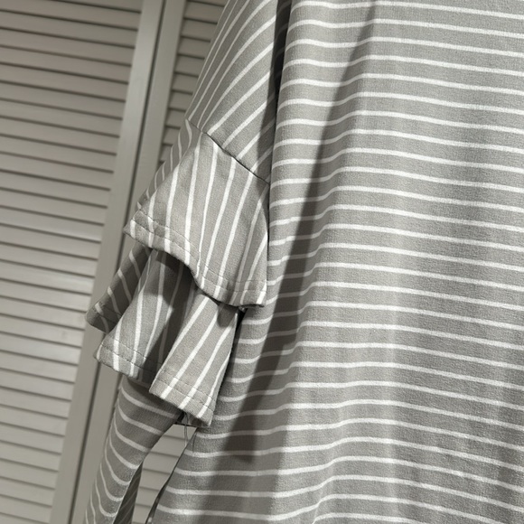She + Sky Gray and white stripped shirt with ruffles - Picture 5 of 8